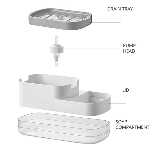 Soap Dispenser with Hollow Tray Design - Durable ABS & PS - Suitable for Kitchen & Bathroom