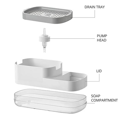 Soap Dispenser with Hollow Tray Design - Durable ABS & PS - Suitable for Kitchen & Bathroom