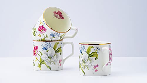 Coffee Mug Set of 6 - Bone China with Pink & White Gold Line - 220ml