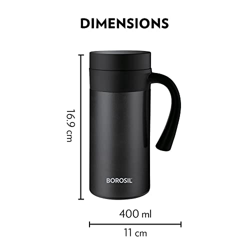 Coffee Mug Insulated Double Wall Stainless Steel Black 400 ml