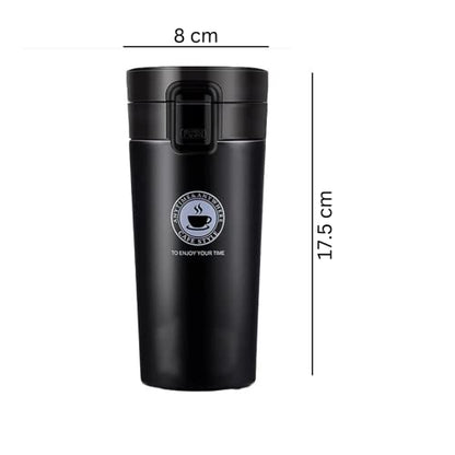 Vacuum Insulation Coffee Mug with Lid, Stainless Steel, Black, 360 ml