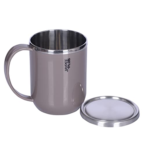 Coffee Mug with Steel Lid - Light Grey - 400ml - Food Grade Stainless Steel