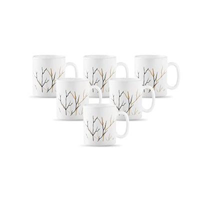 Coffee Mug Set Cylinder Regular 6 pcs Golden Fall White Toughened Glass