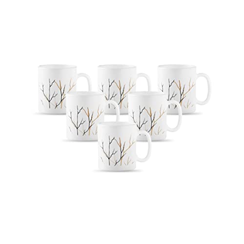 Coffee Mug Set Cylinder Regular 6 pcs Golden Fall White Toughened Glass