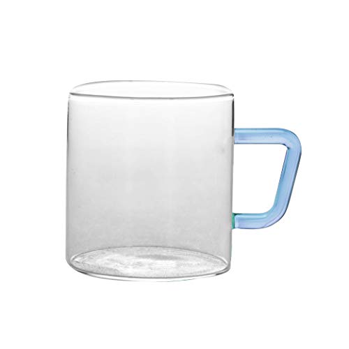 Coffee Mug Set of 6 - Borosilicate Glass, Blue Handle, 190 ml, Microwave Safe