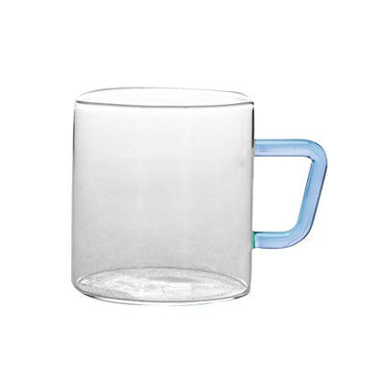 Coffee Mug Set of 6 - Borosilicate Glass, Blue Handle, 190 ml, Microwave Safe