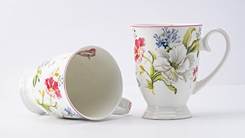 Coffee Mug Set of 2 - Bone China, White & Pink Floral, 300 ml, Microwave Safe