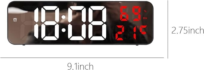 Digital Wall Clock with LED Display, 9.06 Inch, Two-Color Design, Temperature & Date, Plug-in & Battery Powered