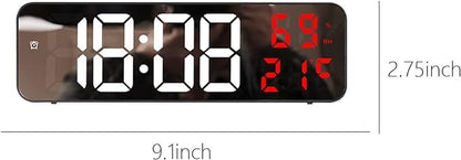 Digital Wall Clock with LED Display, 9.06 Inch, Two-Color Design, Temperature & Date, Plug-in & Battery Powered
