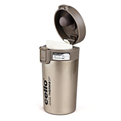 Travel Coffee Mug Double Walled Insulated Stainless Steel Grey/Gold 300ml