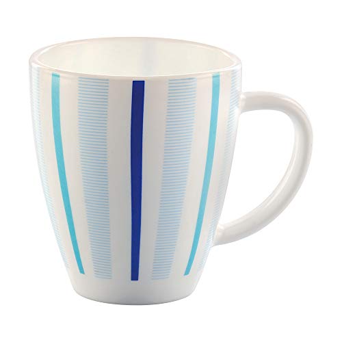 Coffee Mug Blue & White Striped Design 390 ml Opalware Microwave Safe
