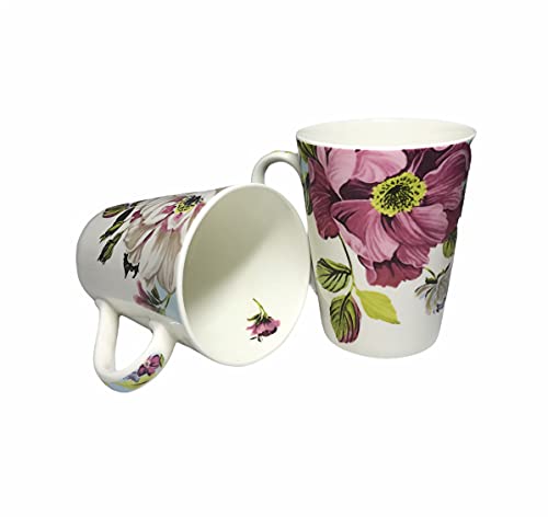 Coffee Mug Set of 2 - Floral Print - Ceramic - 300 ml - Pink