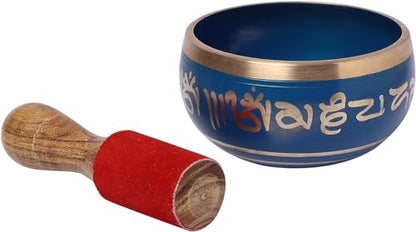 Singing Bowl Hand Painted Blue with Gold Trim 4 Inch Metal Tibetan Design
