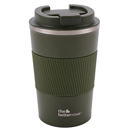 Insulated Coffee Mug with Lid - Double Wall Stainless Steel - Green - 380ml