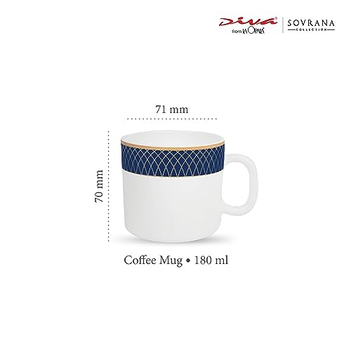Coffee Mug Set 6 pcs, Opal Glass, Regent Blue & White, Thermal Shock Resistant