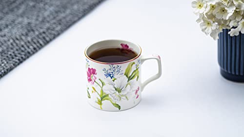 Coffee Mug Set of 6 - Bone China with Pink & White Gold Line - 220ml