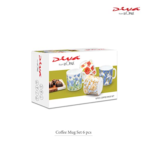 Coffee Mug Set Cylinder Regular 6 pcs Golden Fall White Toughened Glass