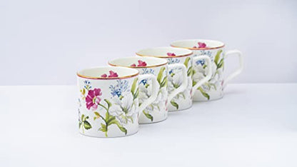 Coffee Mug Set of 6 - Bone China with Pink & White Gold Line - 220ml