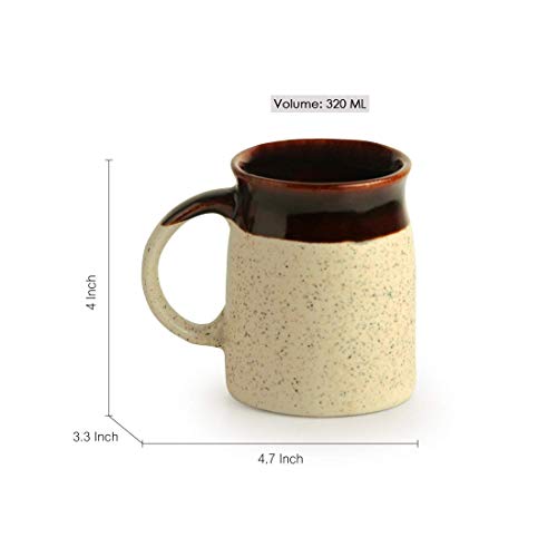 Coffee Mug Set of 2, Handglazed Ceramic, Dark Brown and Cream, 320ml