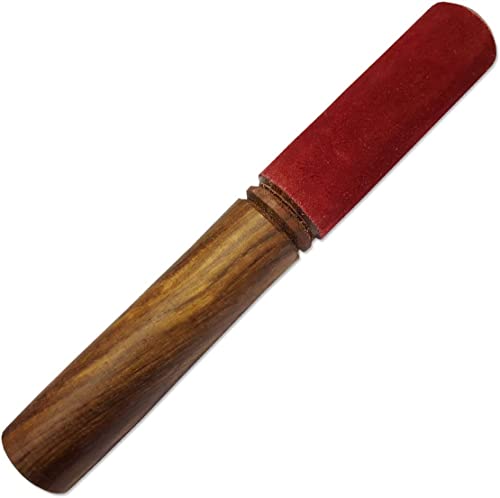 Singing Bowl Mallet Stick for Tibetan Bowls - 7 Inch Solid Wood with Leather Wrap - Red