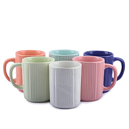 Coffee Mug Set of 6 - Handcrafted Ceramic, 350ml, Stackable, Chip Resistant, Ariel Color