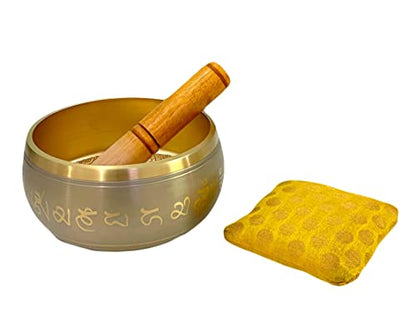 Singing Bowl for Meditation with Striker Stick - Metal Alloy - Grey - 6" Diameter x 2.75" Height