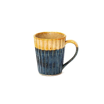 Coffee Mug Handmade Pottery Dark Blue & Mustard Glaze 300 ml 10 Oz