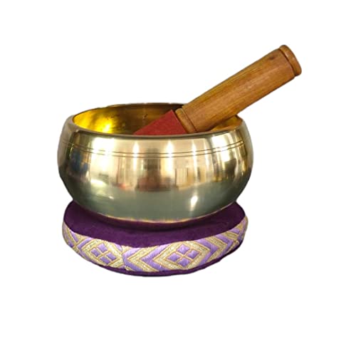 Singing Bowl with Wooden Stick & Cushion - Metal Alloy - 12cm Diameter & 7cm Height - Blue