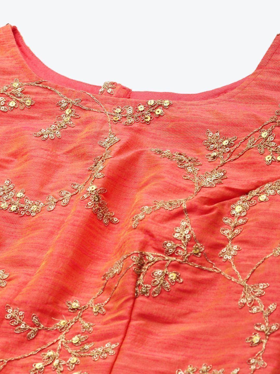 Tulsi Art Yellow & Orange Embroidered Semi-Stitched Myntra Lehenga & Unstitched Blouse With Dupatta
