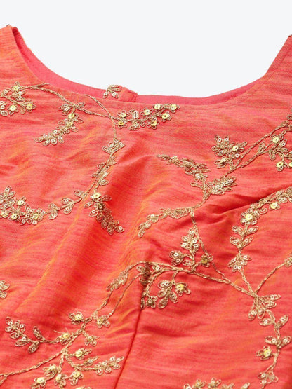 Tulsi Art Yellow & Orange Embroidered Semi-Stitched Myntra Lehenga & Unstitched Blouse With Dupatta