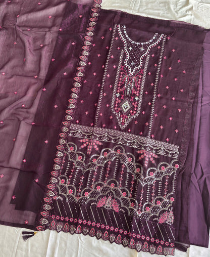KC Purple Pakistani Crunchy Silk Heavy Salwar Kameez For Women