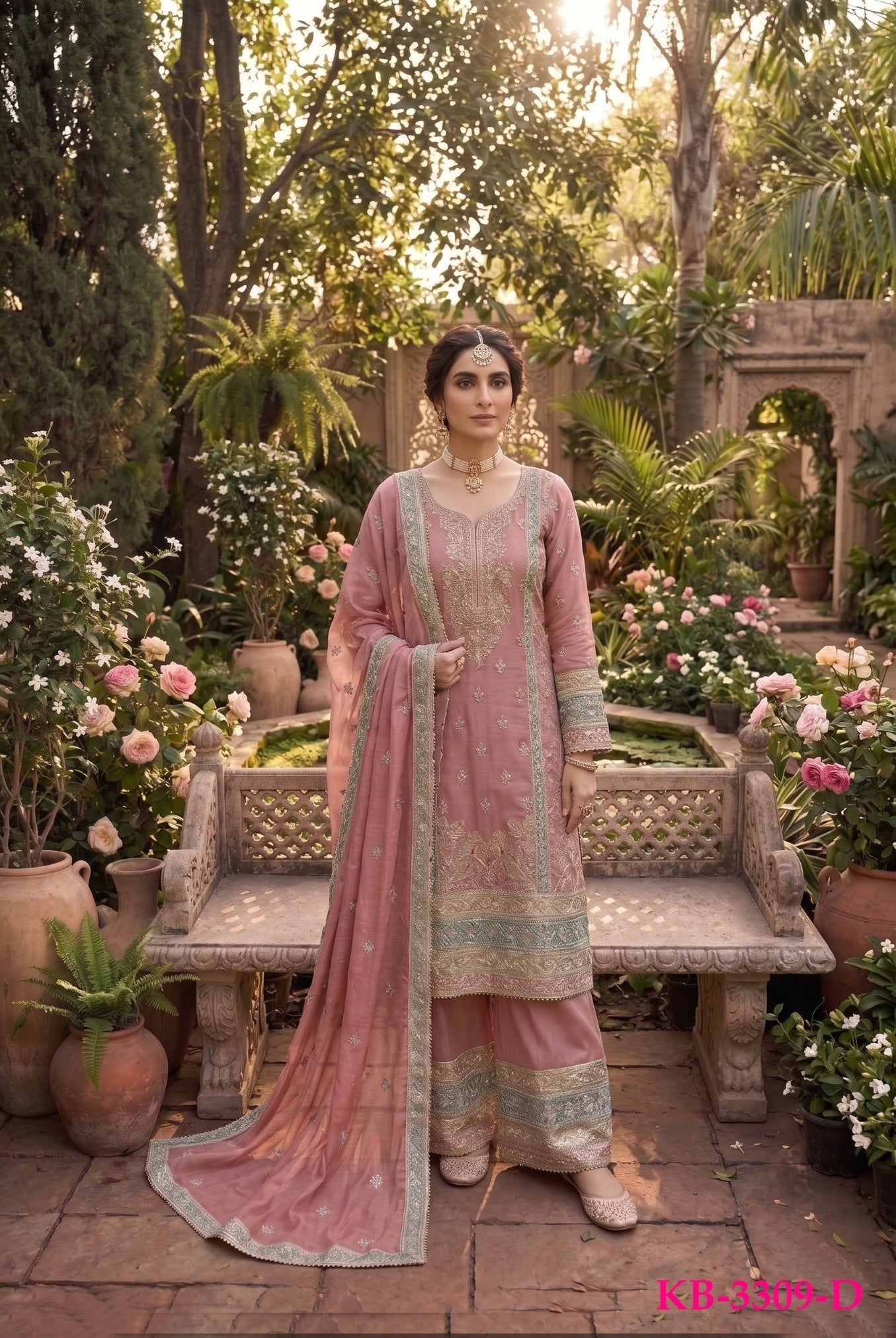 Anaita Pink Chinon Suit with Embroidery & Sequence Work
