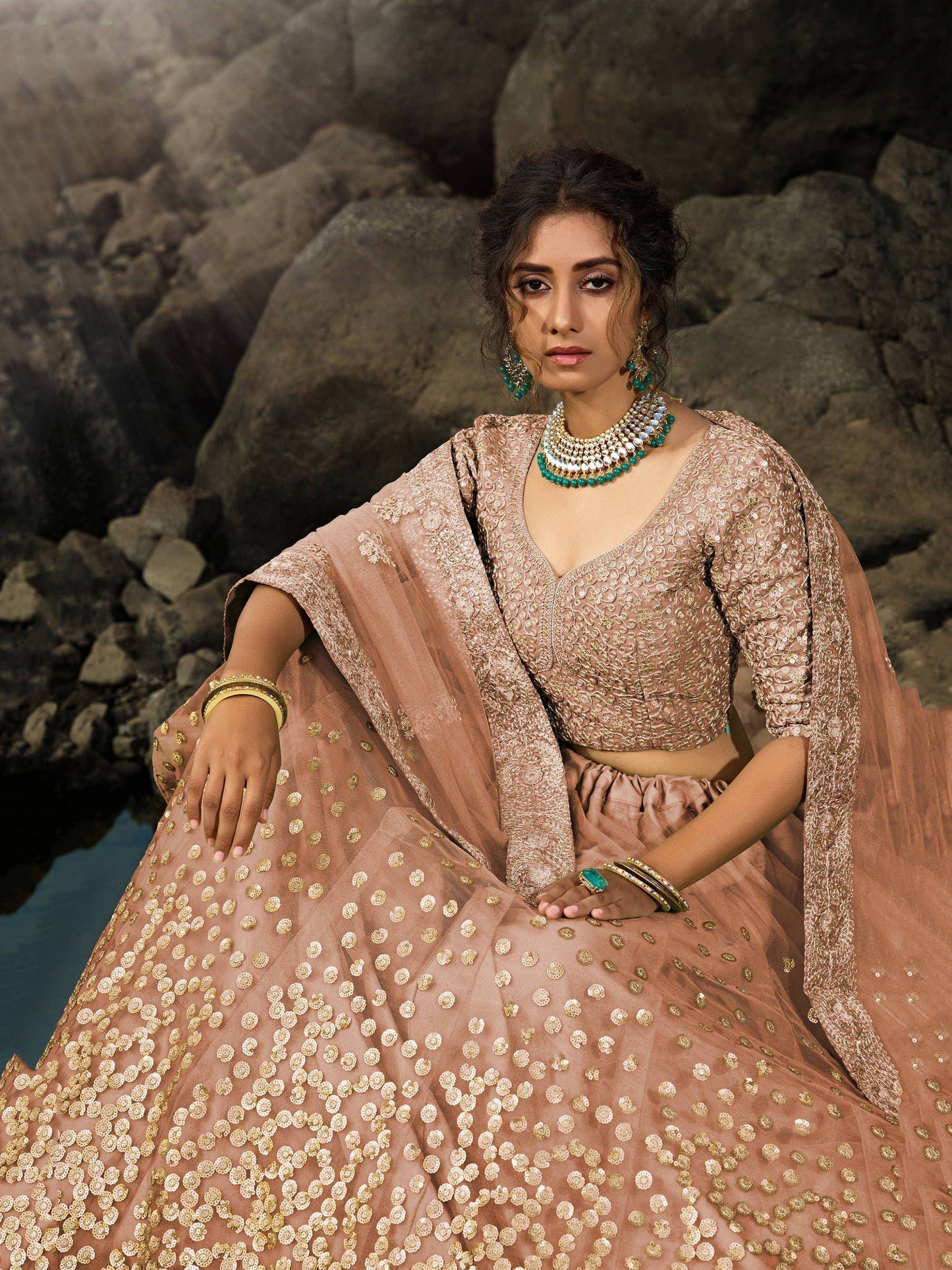Tulsi Art Brown Zari Worked Soft Net Wedding Wear Lehenga Choli