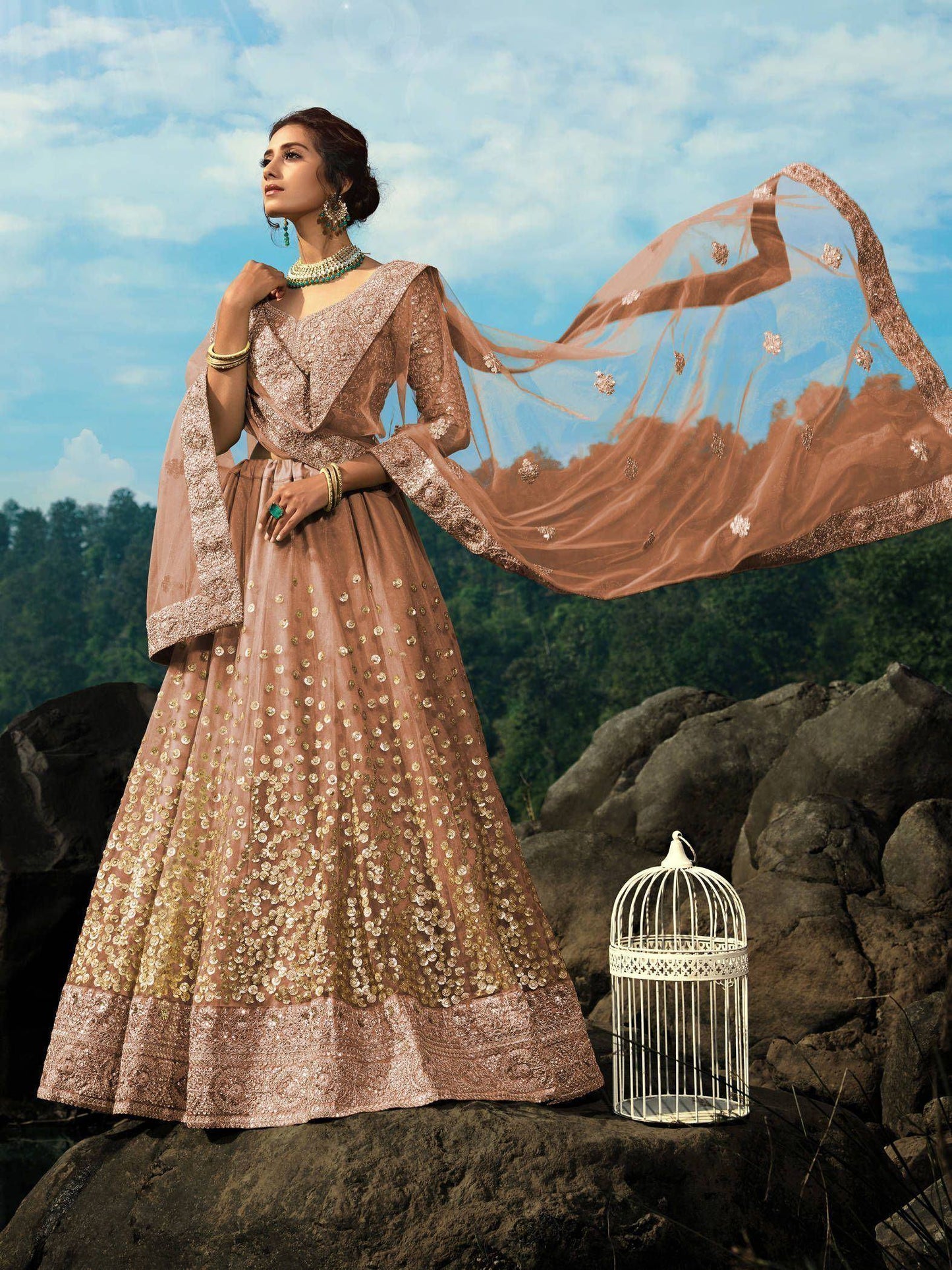 Tulsi Art Brown Zari Worked Soft Net Wedding Wear Lehenga Choli