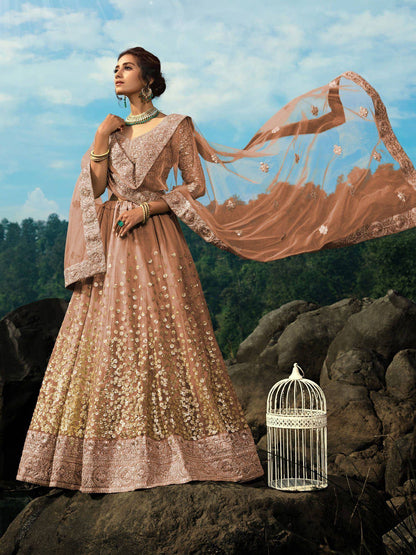 Tulsi Art Brown Zari Worked Soft Net Wedding Wear Lehenga Choli