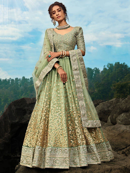 Tulsi Art Green Zari Worked Soft Net Wedding Wear Lehenga Choli