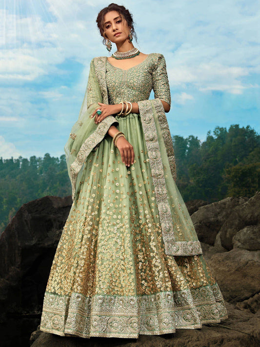 Tulsi Art Green Zari Worked Soft Net Wedding Wear Lehenga Choli