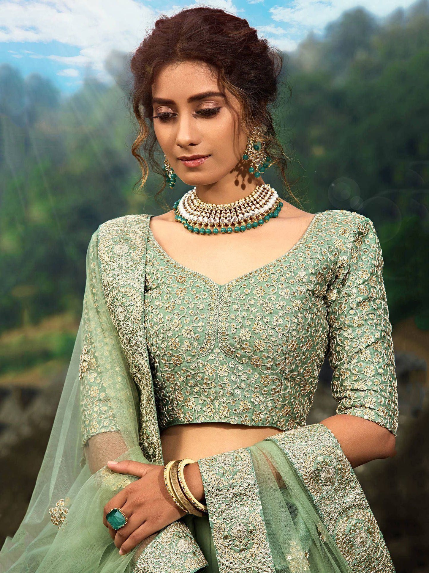 Tulsi Art Green Zari Worked Soft Net Wedding Wear Lehenga Choli