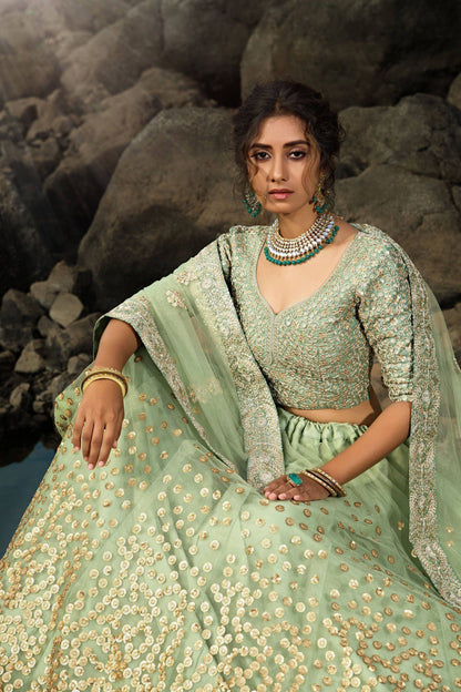 Tulsi Art Green Zari Worked Soft Net Wedding Wear Lehenga Choli
