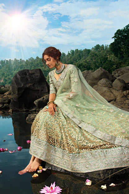 Tulsi Art Green Zari Worked Soft Net Wedding Wear Lehenga Choli