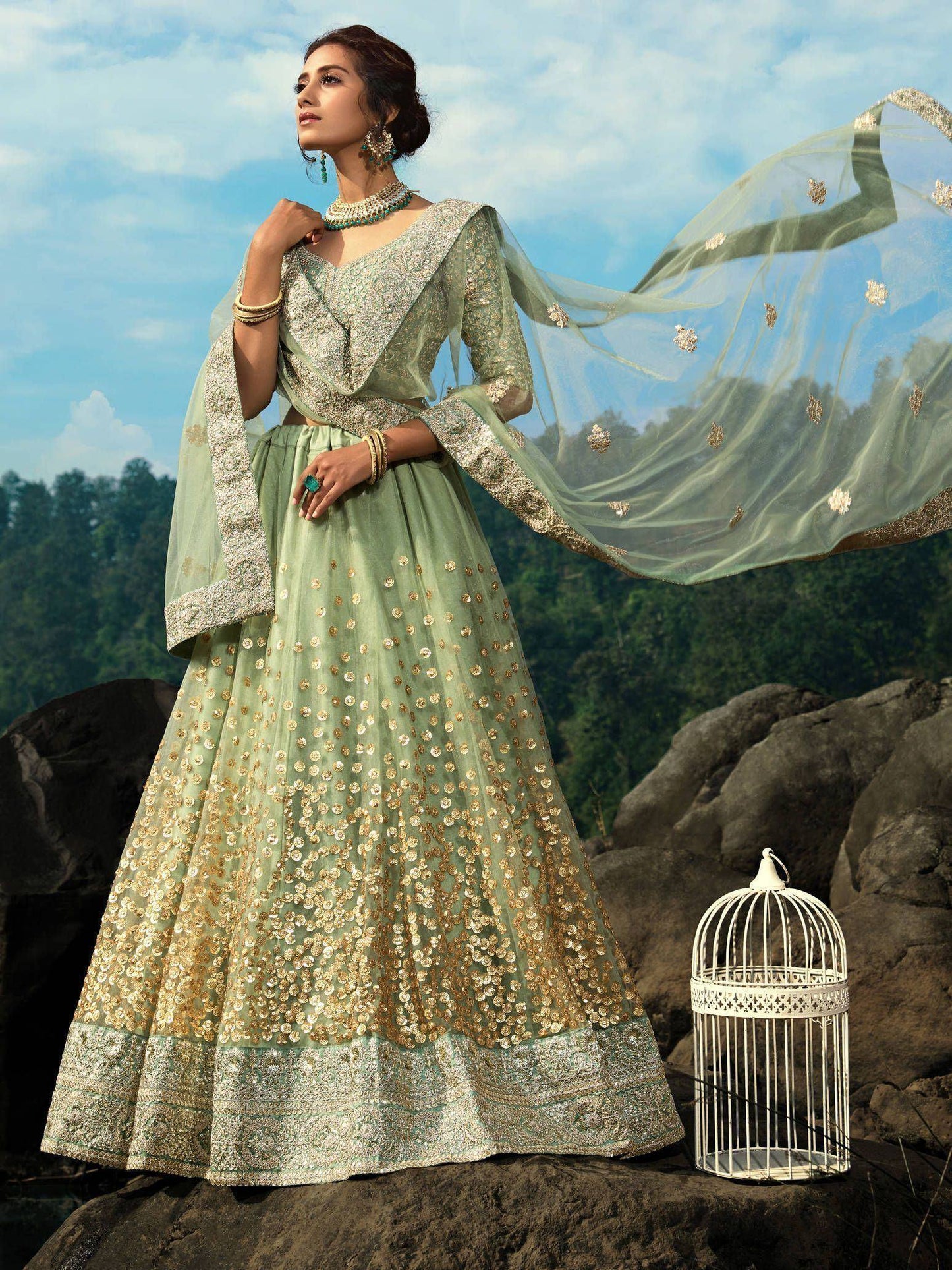 Tulsi Art Green Zari Worked Soft Net Wedding Wear Lehenga Choli