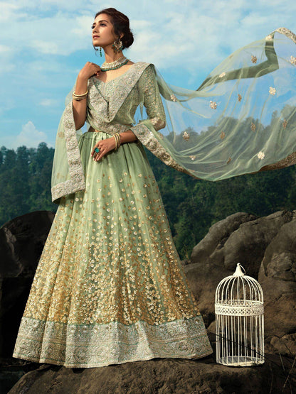 Tulsi Art Green Zari Worked Soft Net Wedding Wear Lehenga Choli