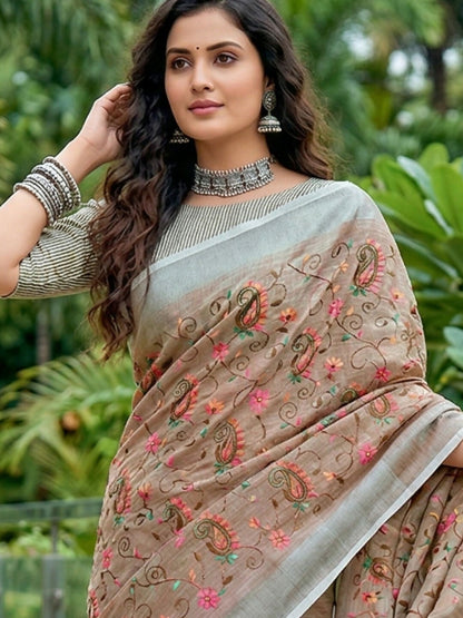 Shree Shyam Fashion Brown Linen Saree