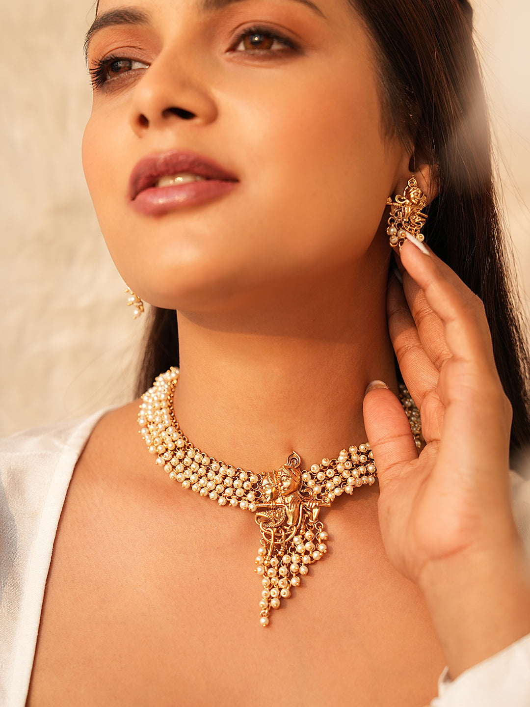 Anaya Radha Krishna Pearl Necklace Set