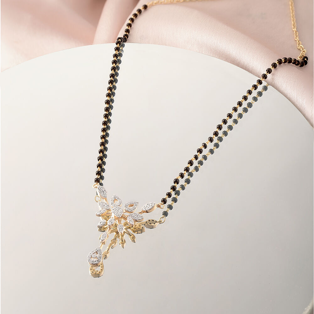 Floral Cascade Gold and Diamond Mangalsutra in 18K Yellow Gold, 0.52 ct