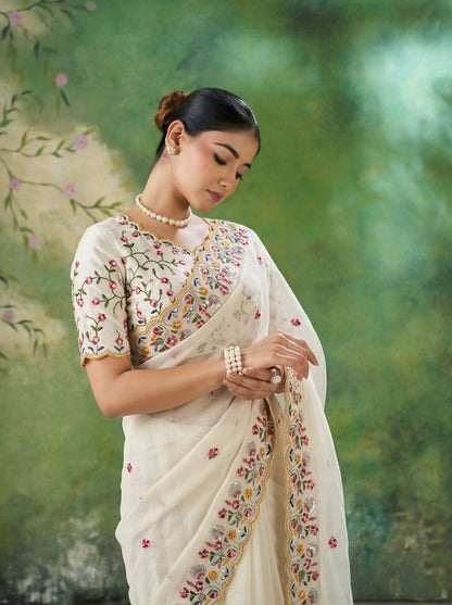 Teeya Creation Womens New Trendy Party Wear Soft Crush Silk Saree-White