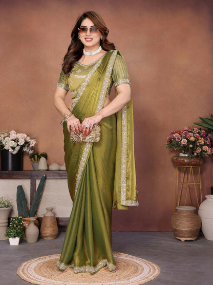 Teeya Creation Trendy Stylish Party Wear Fendy Chiffon Saree-Green