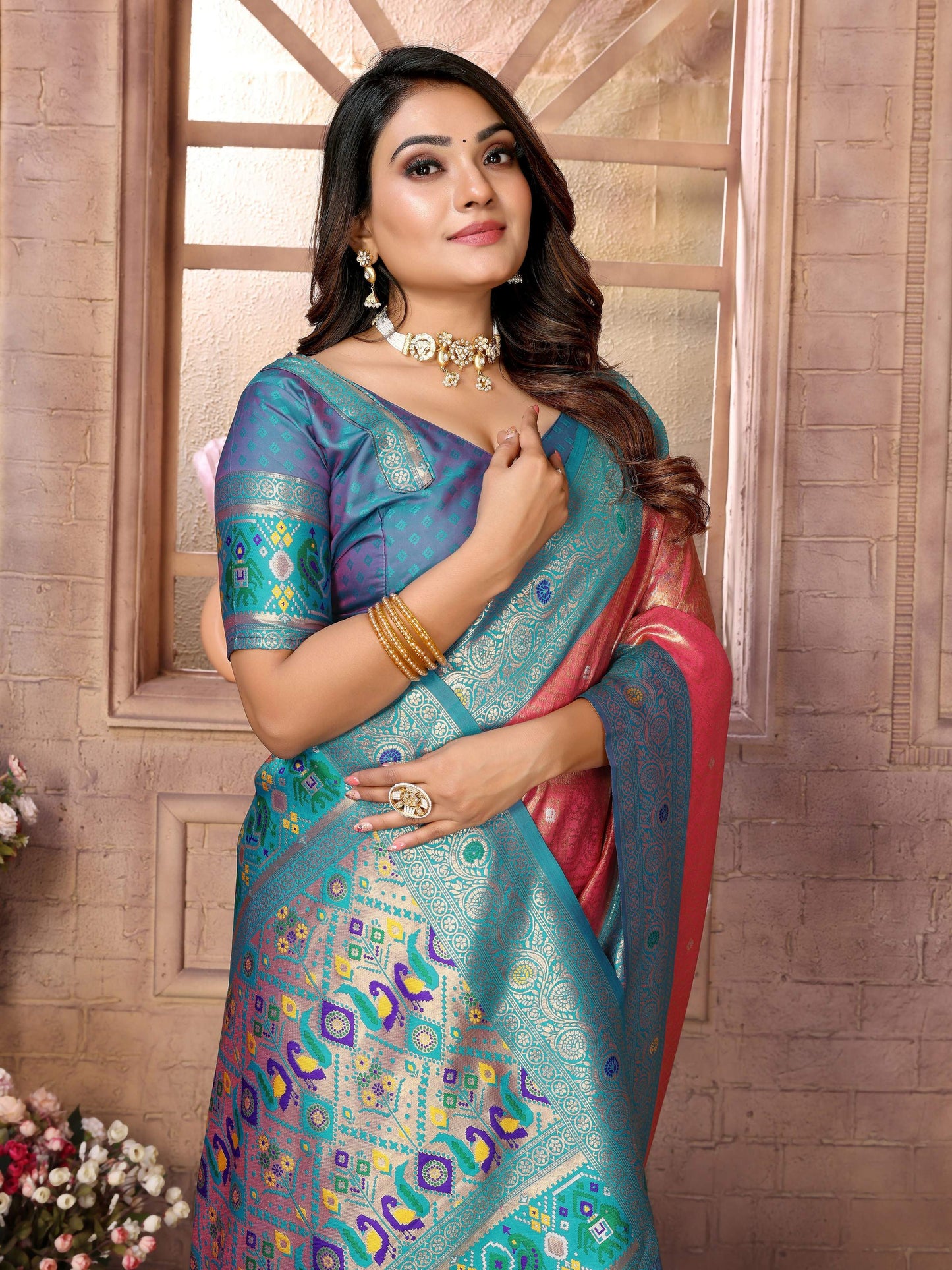 Aastha Fashion Red Banarasi Tissue Silk Weaving Saree