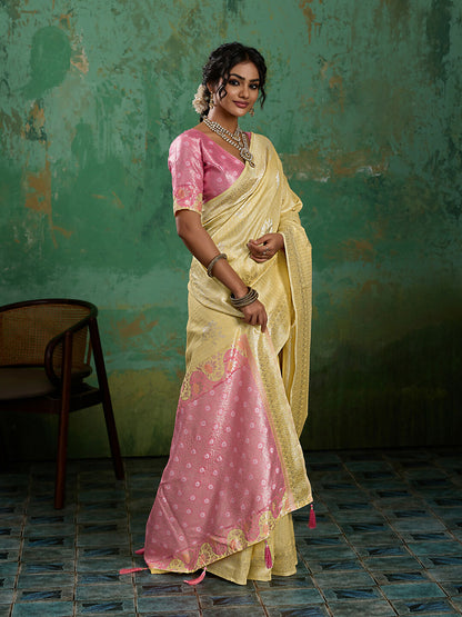 Shree Shyam Fashion Yellow Linen Cotton Saree