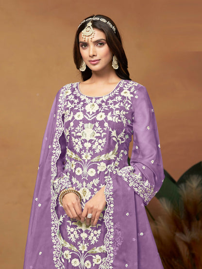 Anaita Lavender Embroidered Soft Organza Salwar Suit